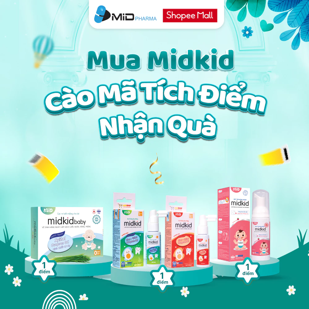 Xịt chống sâu răng MIDKID vị Táo 20ml cho bé từ 1 tuổi giúp làm sạch thơm miệng loại bỏ mảng bám ố vàng, bảo vệ men răng