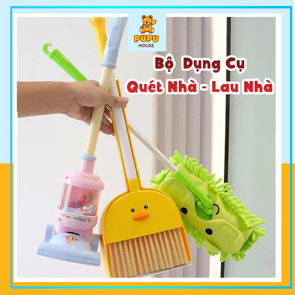 Bộ Chổi Hót Rác Và Cây Lau Nhà Cho Bé Thực Hành Cuộc Sống Dụng Cụ Quét Nhà Lau Nhà Máy Hút Bụi-Đồ Chơi PUPU HOUSE