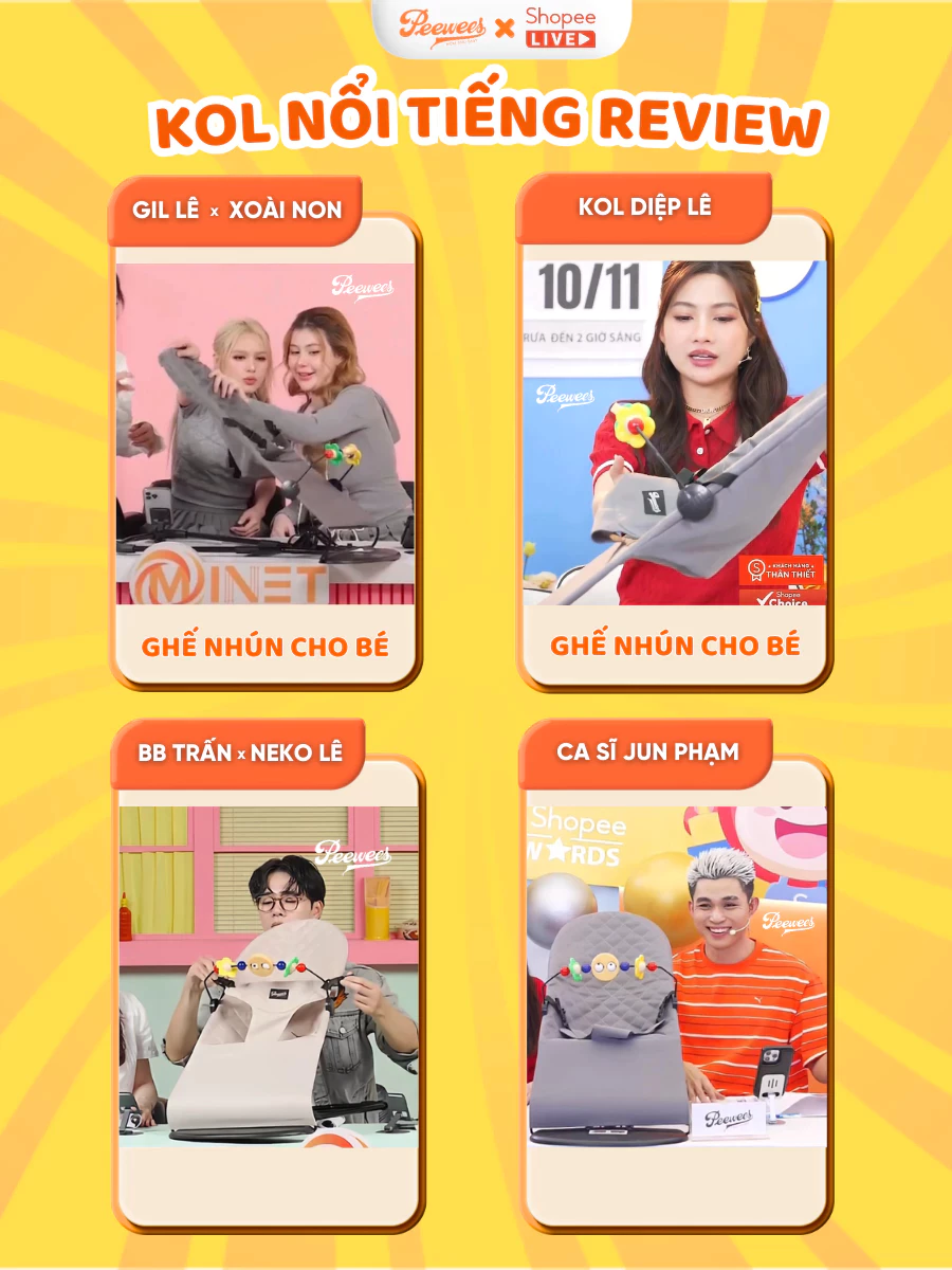 Ghế Nhún Rung Cho Bé PeeWees Cao Cấp Vải Chống Võng Lưng Khung Thép Chắc Chắn, Vải Cotton Thoáng Mát, Bảo Hành 12 Tháng