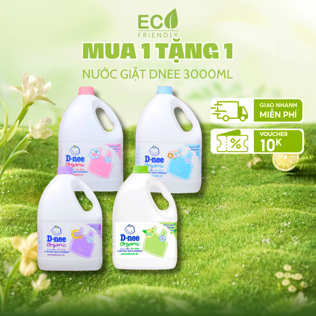 [MUA 1 TẶNG 1] Nước Giặt Dnee Chính Hãng Dung Tích Can 3000ml - Nước Giặt Thái Thơm Dịu An Toàn, Giặt Xả 2IN1