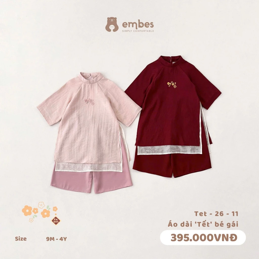 [BST TẾT 2026] Áo Dài Cho Bé Gái, Áo Dài Tết Bé Gái NgựcThêu Hoa Chất Linen Cho Bé Size Từ 8-18Kg