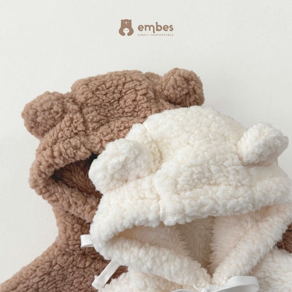 Áo Choàng Cho Bé Sơ Sinh Embes, Áo Choàng Lông Mũ Gấu-Thỏ Dày Dặn Ấm Áp Cho Bé Sơ Sinh Từ 0-9 Tháng