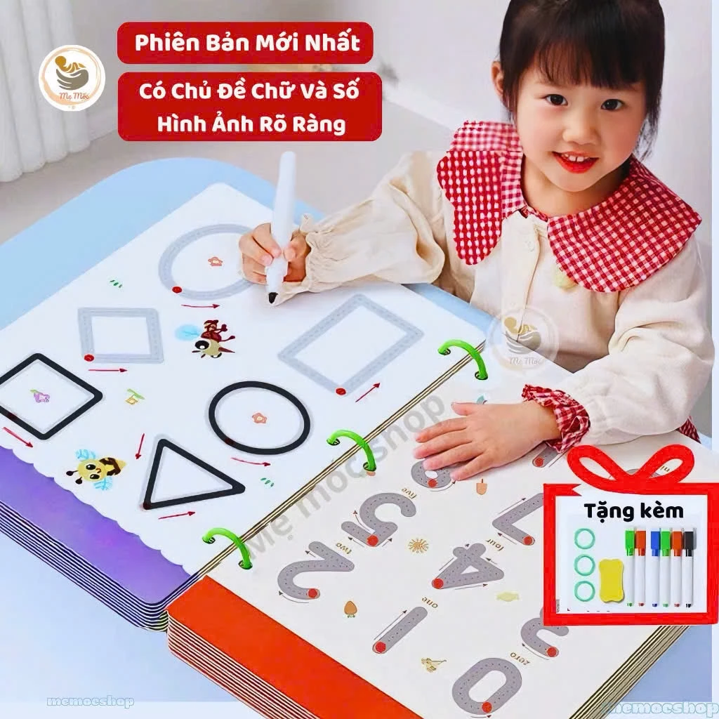Combo Tập Tô Vẽ Thông Minh Xóa Được 64 Trang Tặng 6 Bút, Học Liệu Montessori Đồ Chơi Giáo Dục Cho Bé 2 3 4 5 Tuổi