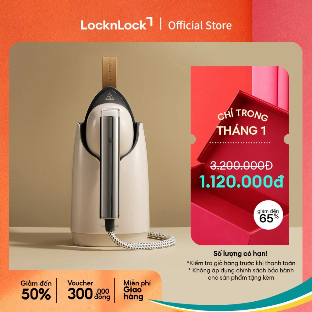 Bàn ủi hơi nước LocknLock Garment steamer ENI218IVY 220-240V, 50-60Hz, 1370-1630W, Dung tích 800ml - Màu ngà