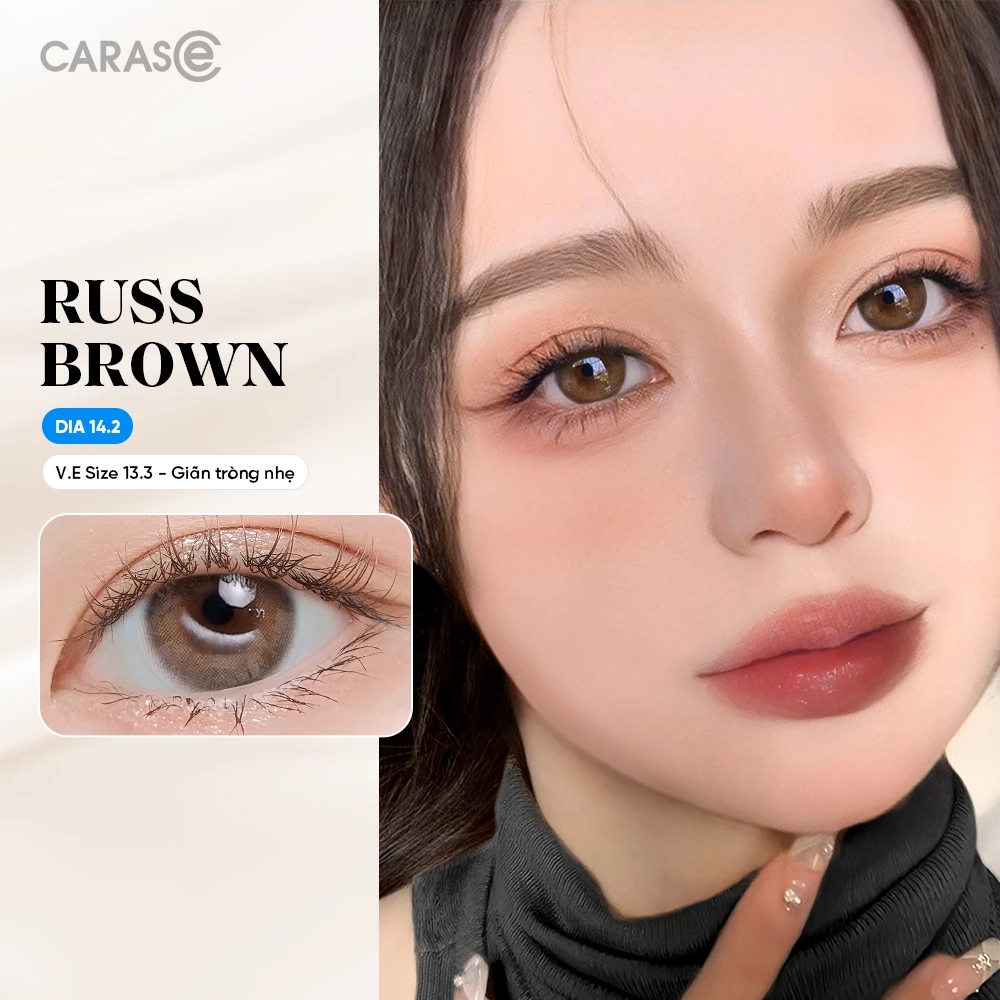Kính áp tròng khoá ẩm 1 Ngày Màu Nâu CARASE, lens cận RUSS BROWN (1 bên mắt)