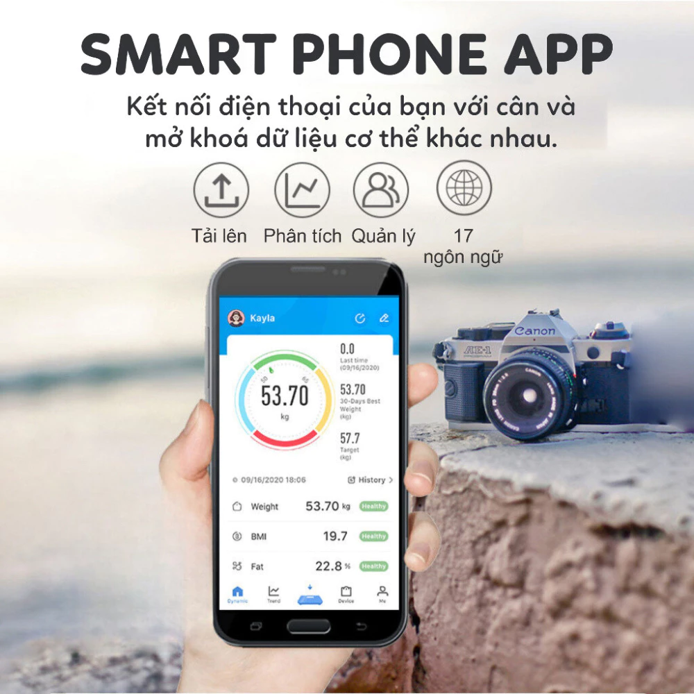 Cân Điện Tử Sạc USB Kết Nối Bluetooth Phân Tích Chỉ Số Cơ Thể Trọng Lượng Tối Đa 180kg - 3
