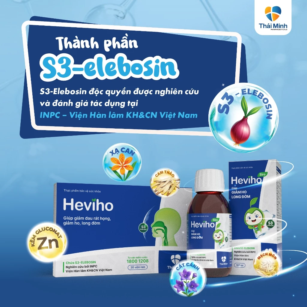 HEVIHO - Siro ho Viện Hàn lâm ICH - Chứa S3-Elebosin - Thái Minh - Hỗ trợ giảm ho, long đờm - Chai 100ml - 2