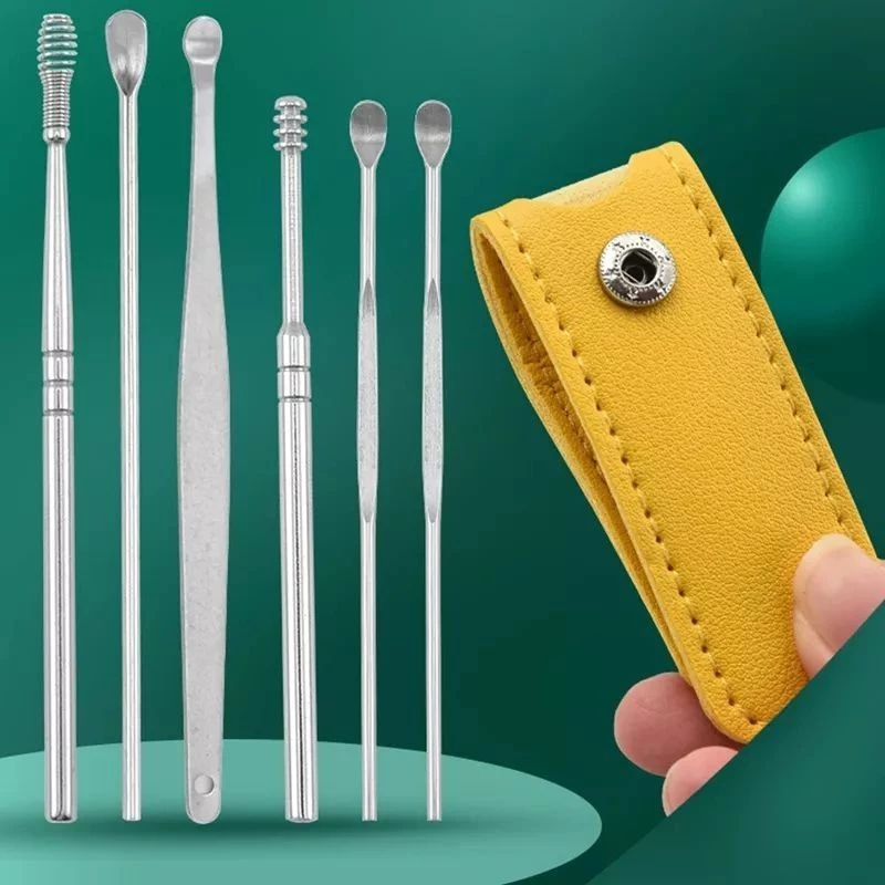 Bộ Dụng Cụ Lấy Ráy Tay Làm Sạch Ráy Tai 6 Món Làm Bằng Thép Kèm Túi Đựng Tiện Dụng - 2