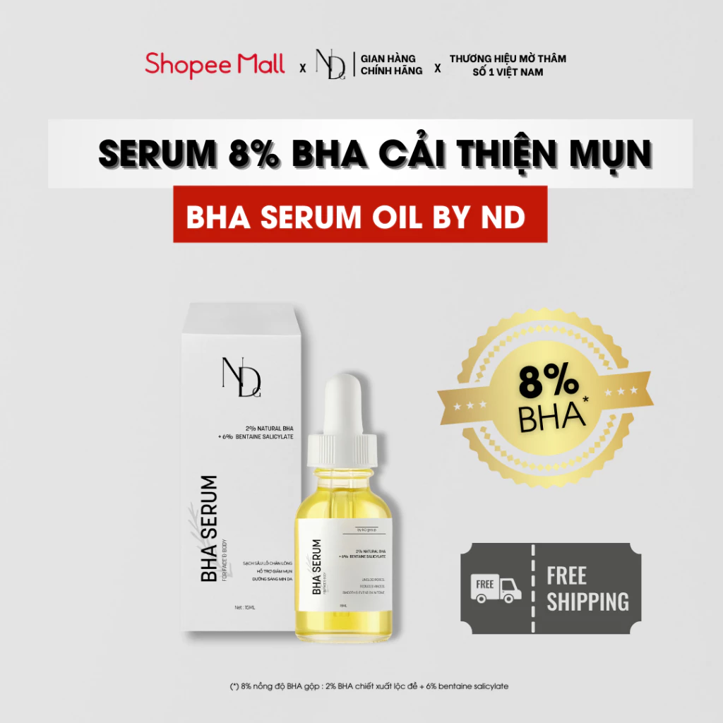 BHA Serum 8%15ml ND giảm mụn Face & Body,giảm viêm nang lông,thu nhỏ lỗ chân lông,tẩy tế bào chết,.. - 2