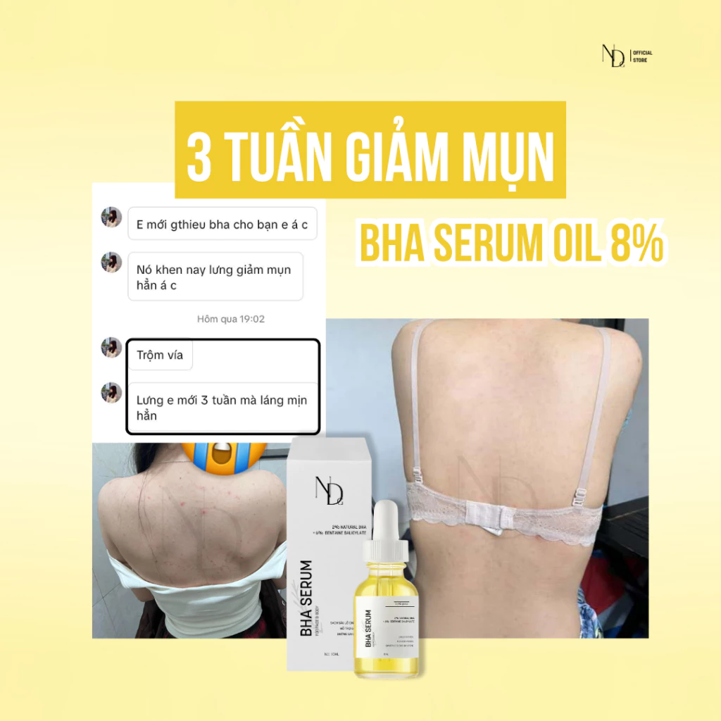 BHA Serum 8%15ml ND giảm mụn Face & Body,giảm viêm nang lông,thu nhỏ lỗ chân lông,tẩy tế bào chết,.. - 3
