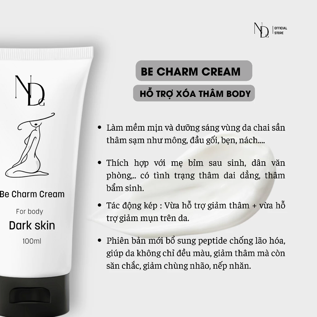 [TẶNG BHA SERUM] COMBO Giảm Mụn, Giảm Thâm Face & Body Bha Serum 8% ND 15ml và Be Charm Cream 100ml - 2