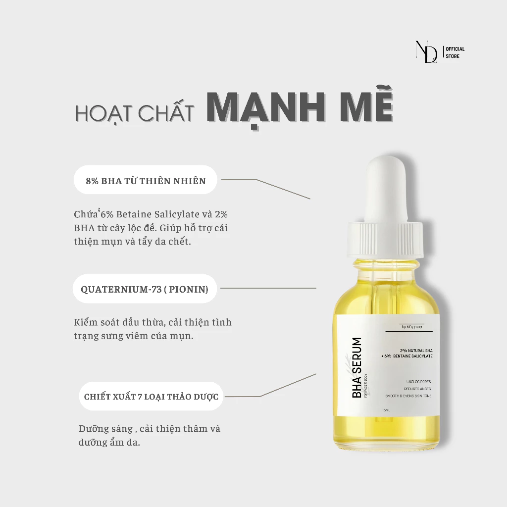 [TẶNG BHA SERUM] COMBO Giảm Mụn, Giảm Thâm Face & Body Bha Serum 8% ND 15ml và Be Charm Cream 100ml - 4