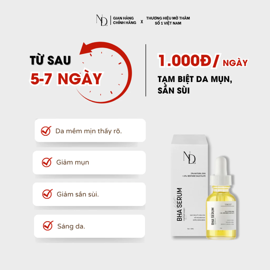 Combo 2 BHA Serum 8% ND 5ml hỗ trợ giảm viêm nang lông, mụn lưng, mụn mông cho mặt và cơ thể,... - 2