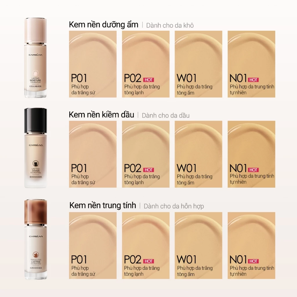 Kem nền CARSLAN dạng lỏng kiềm dầu lâu trôi chống thấm nước suốt 24h 30g - 3