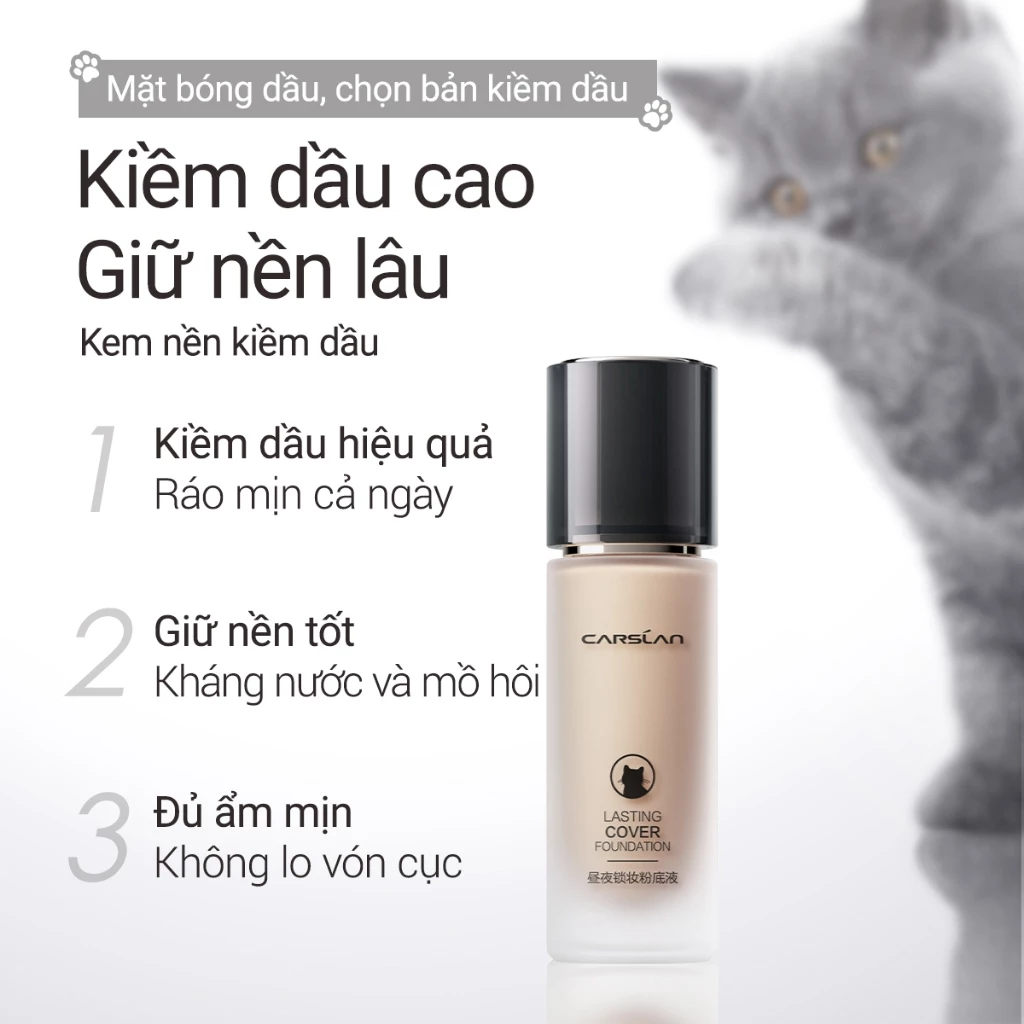 Kem nền CARSLAN dạng lỏng kiềm dầu lâu trôi chống thấm nước suốt 24h 30g - 5