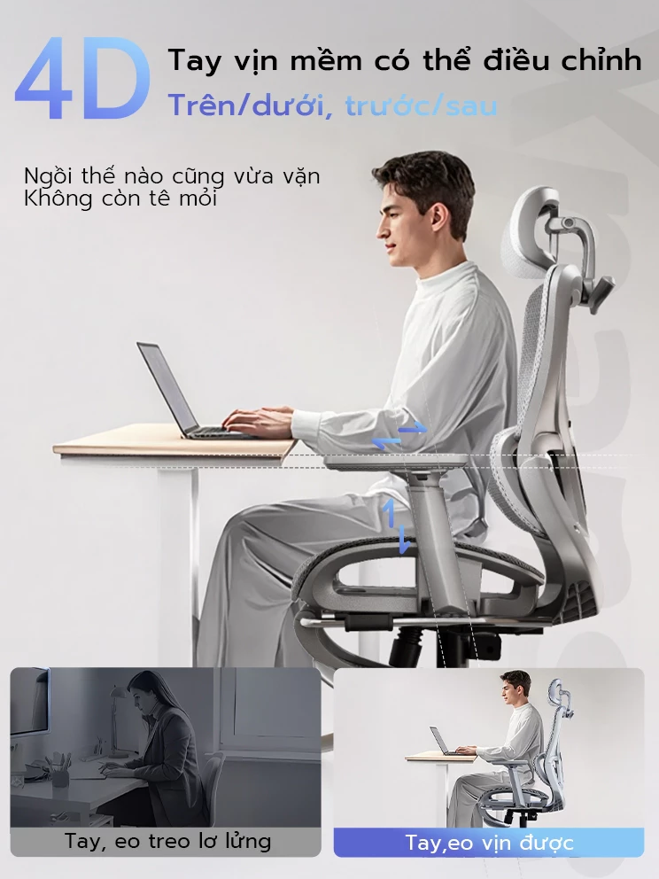 Xpanse Ghế công thái học 155° tựa lưng, hỗ trợ thắt lưng α, lưới thoáng khí, đệm dày nâng cấp, tay vịn 4D - 4