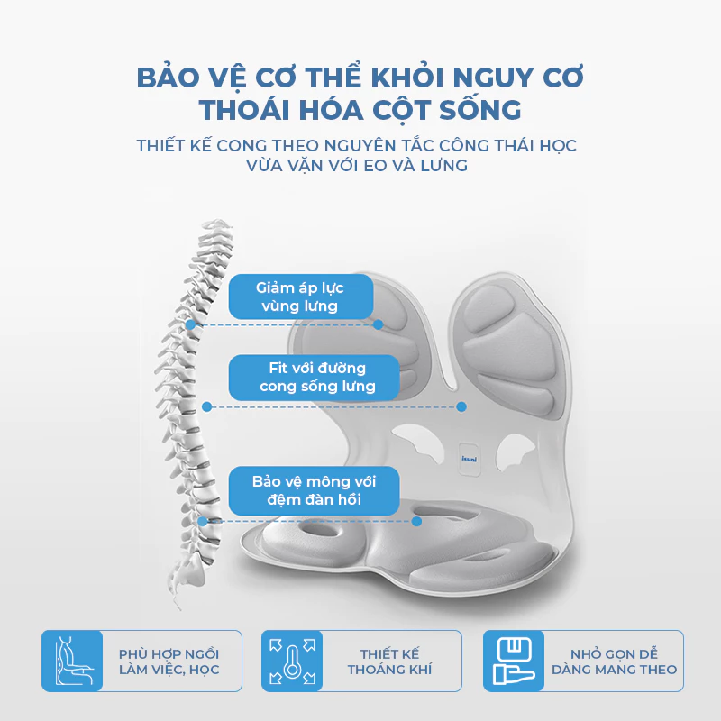 Ghế ISUNI BẢN ĐẶC BIỆT Ghế Tựa Lưng Chống Gù Ghế Công Thái Học Ứng Dụng 4 Sáng Chế Giảm Đau Mỏi Lưng - 3