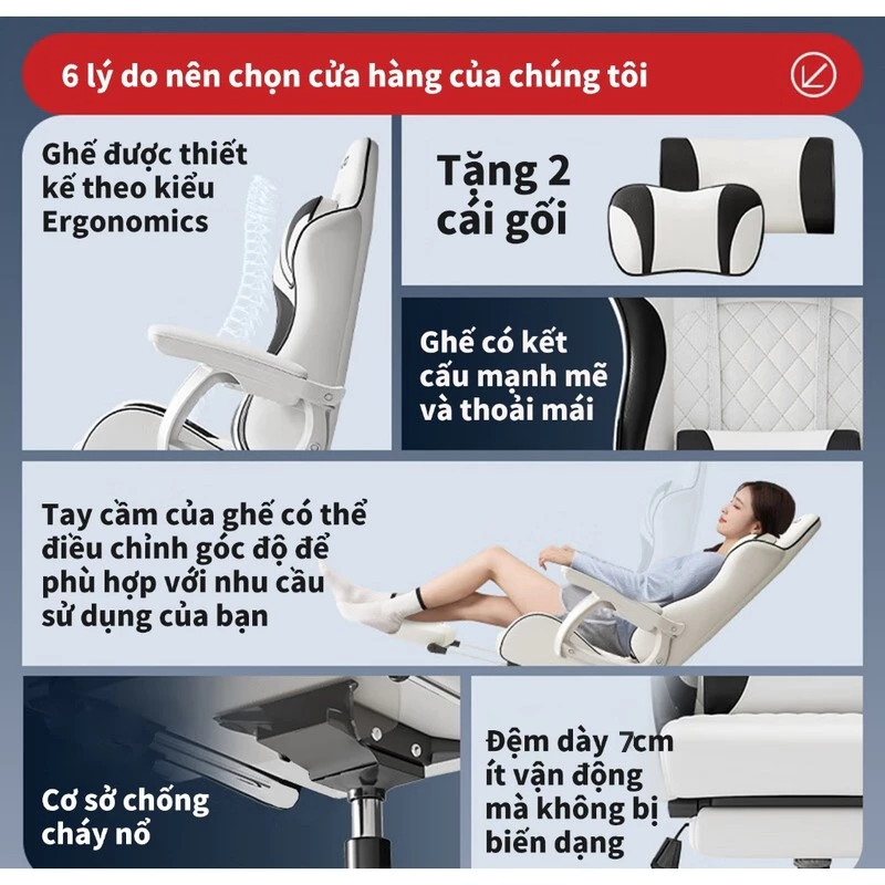VOVOVA Ghế Gaming thiết kế ghế công thái học chuẩn tư thế 2 gối hỗ trợ bảo vệ cột sống ghế xoay văn phòng - 3