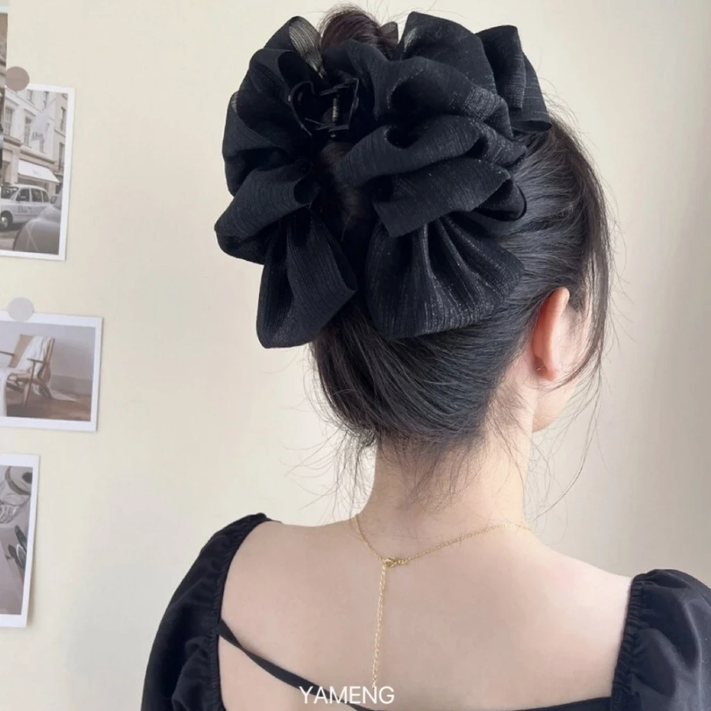 Ahellogirl Lưới Nơ Lấy Kẹp Cảm Giác Nâng Cao Tính Khí Kẹp Tóc Nữ Lưng Đầu Tấm Tóc Cá Mập Lớn Kẹp Thẻ Tóc Mũ Đội Đầu Phụ Kiện Tóc - 2