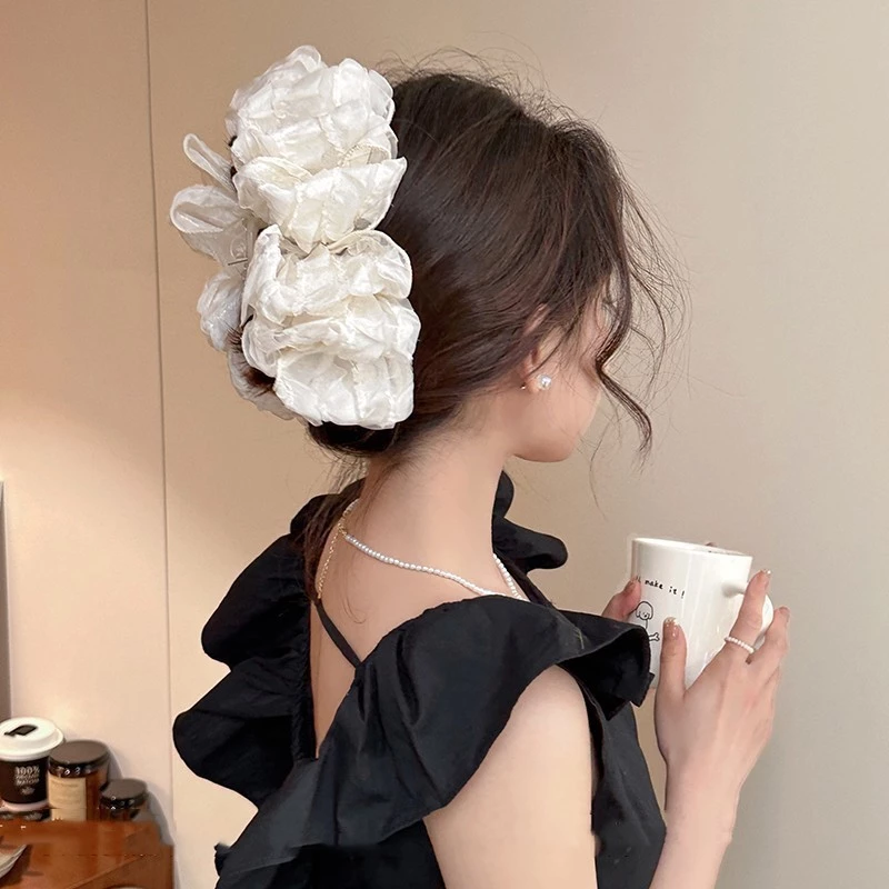 Kẹp tóc nơ vải voan họa tiết hoa xinh xắn - Kẹp tóc càng cua nơ phong cách hàn quốc - 3