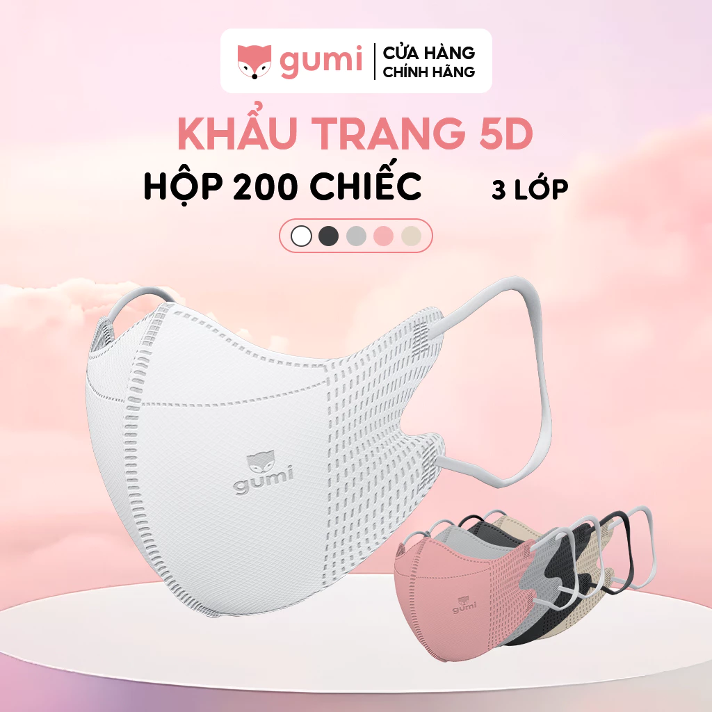 Hộp 200 chiếc khẩu trang 5D Gumi kháng khuẩn 5D Mask.