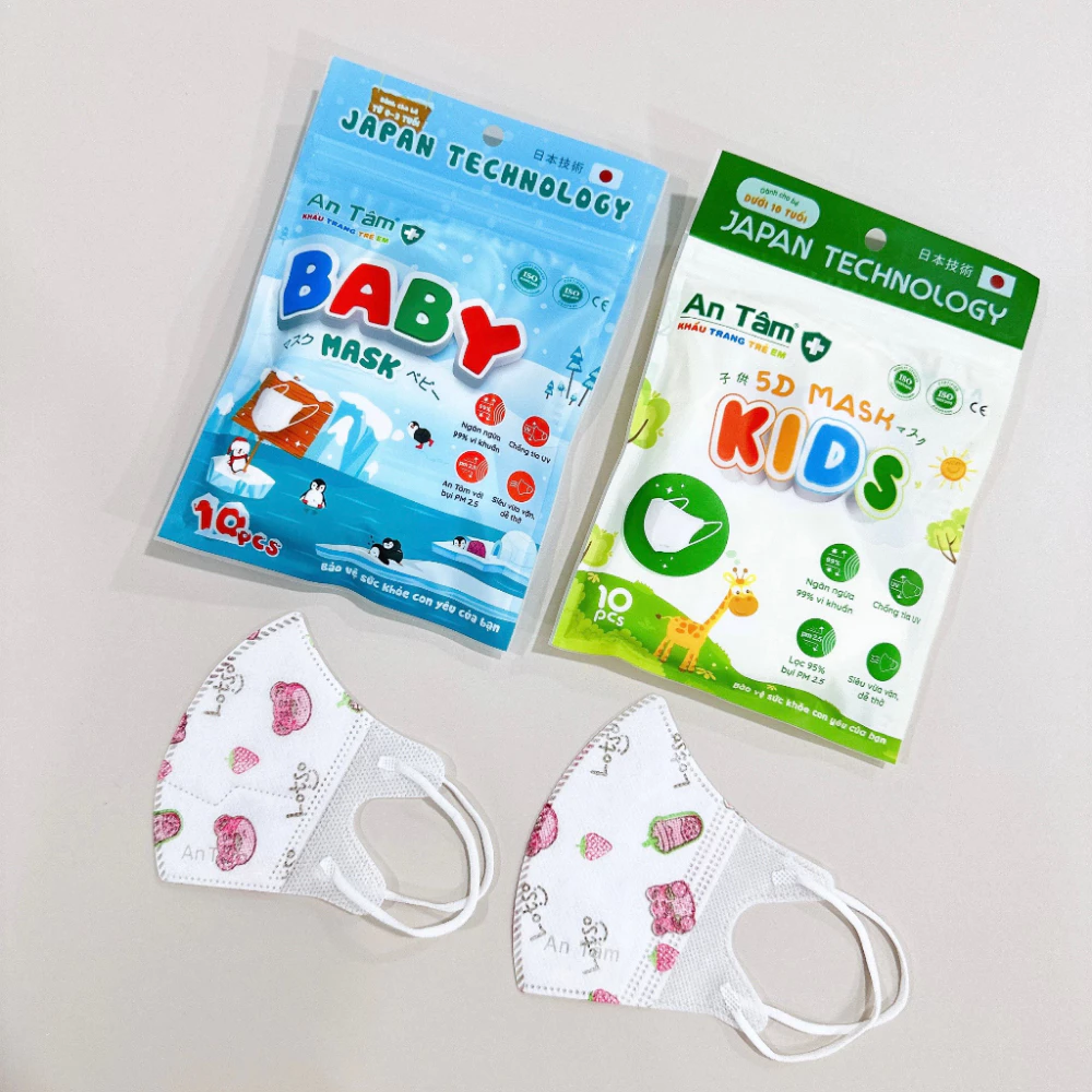 [ 0-8 tuổi ] Thùng 100 cái khẩu trang kháng khuẩn 5D kid An Tâm mềm mịn, hàng chính hãng công ty - 6
