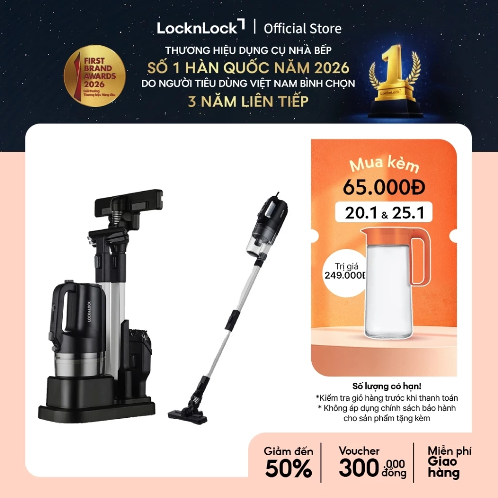 Máy hút bụi Lock&Lock 0.4L, 400W, 220V, 50Hz - Màu đen ENV336BLK (có dây)