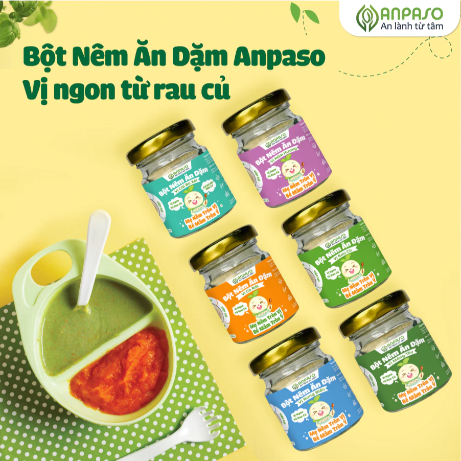Hạt Nêm Ăn Dặm Cho Bé Anpaso - Gia Vị Ăn Dặm Vị Rau Củ Nấm Hương Rong Biển Cà Rốt Cải Bó Xôi