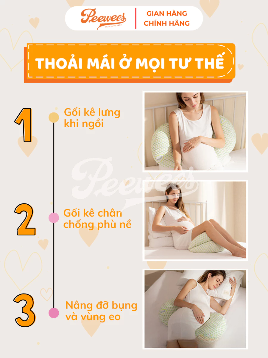 Gối Bầu Cánh Tiên Cao Cấp PeeWees Nâng Đỡ Bụng Toàn Diện, Giảm Tối Đa Đau Lưng, Giúp Cho Mẹ Bầu Ngủ Ngon Sâu Giấc - 4