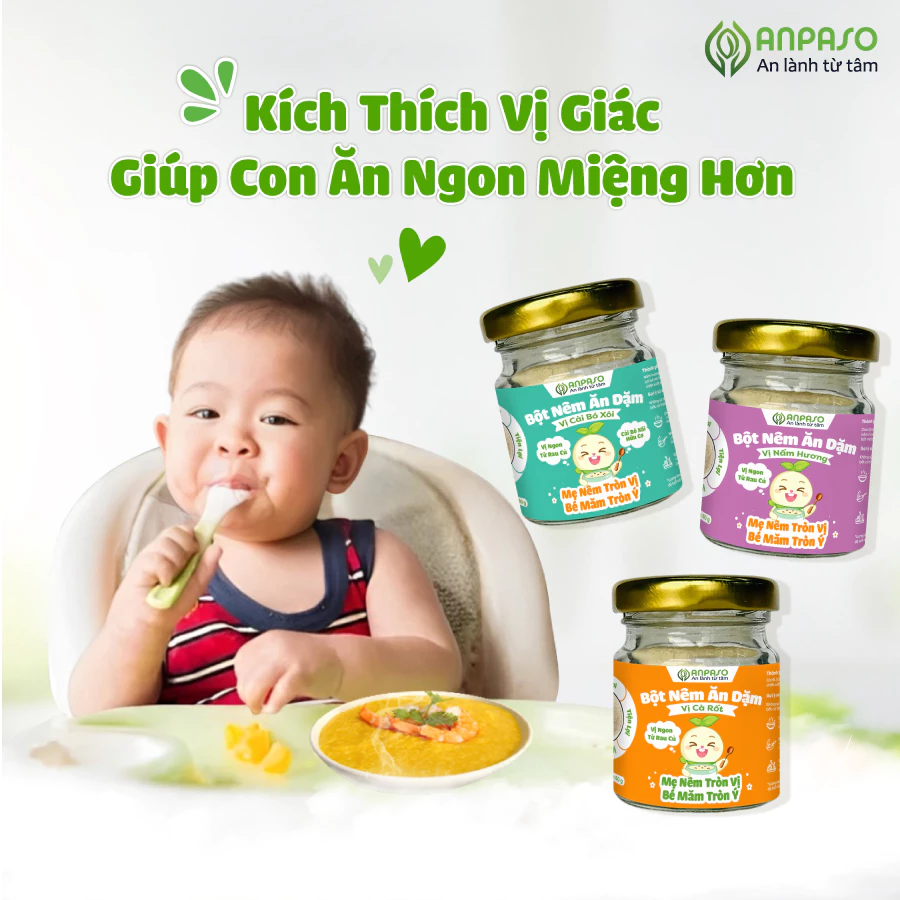 Hạt Nêm Ăn Dặm Cho Bé Anpaso - Gia Vị Ăn Dặm Vị Rau Củ Nấm Hương Rong Biển Cà Rốt Cải Bó Xôi