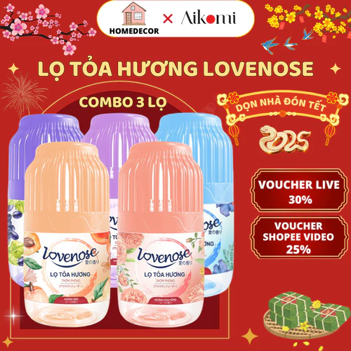 Combo 3 lọ tỏa hương thơm phòng Lovenose hương hoa quả tự nhiên dễ chịu khử mùi dung tích 180ml