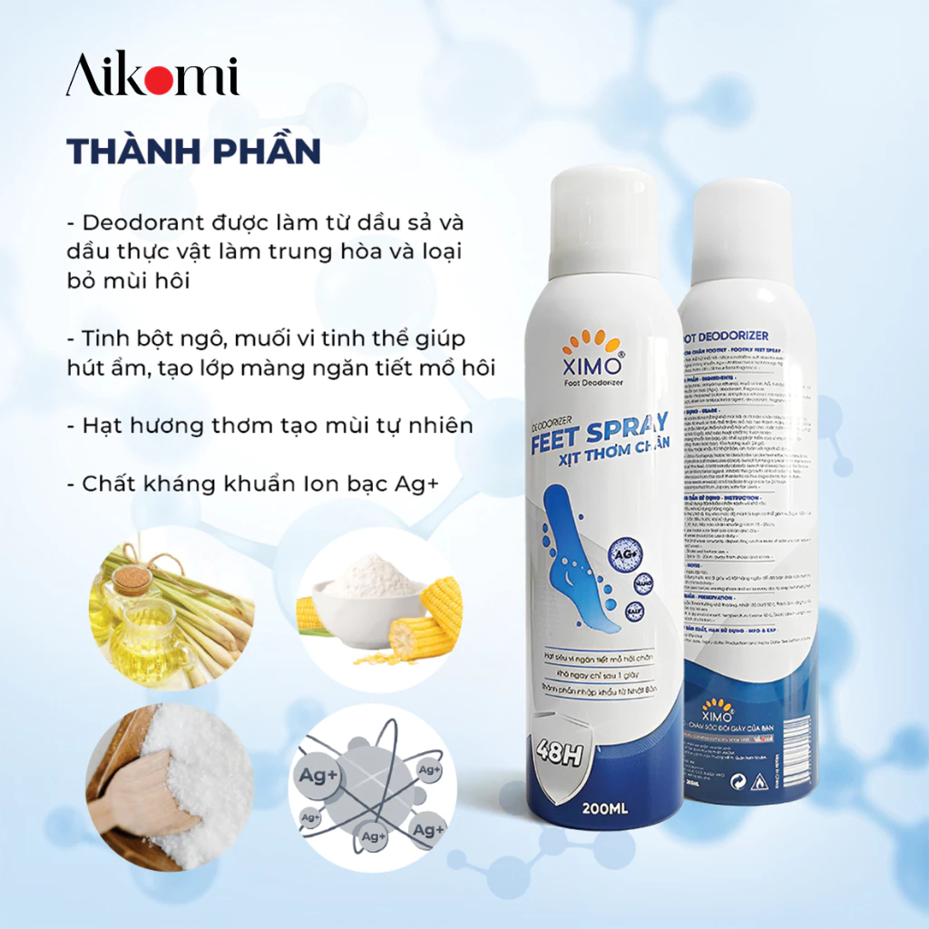 Chai xịt thơm chân Ximo Spray 200ml, chai xịt khử mùi hôi chân, hôi giày, giảm tiết mồ hôi, ngăn vi khuẩn gây mùi - 4