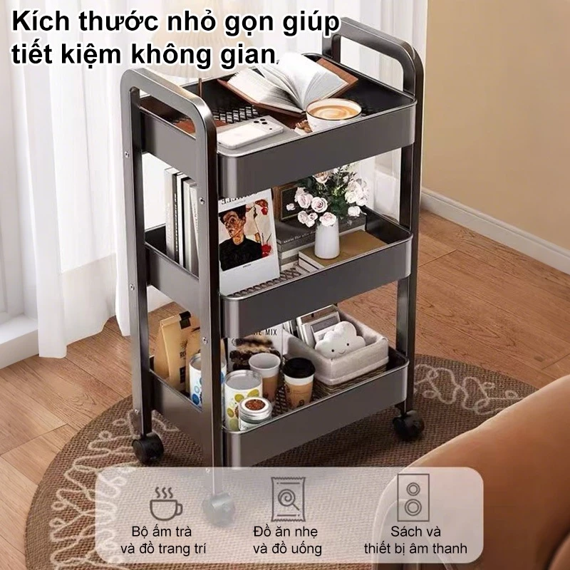 BMZAR Xe Đẩy Spa có bánh xe Kệ sắt đa năng Xe để đồ 3 tầng Thời trang cao cấp 【100%Thép】