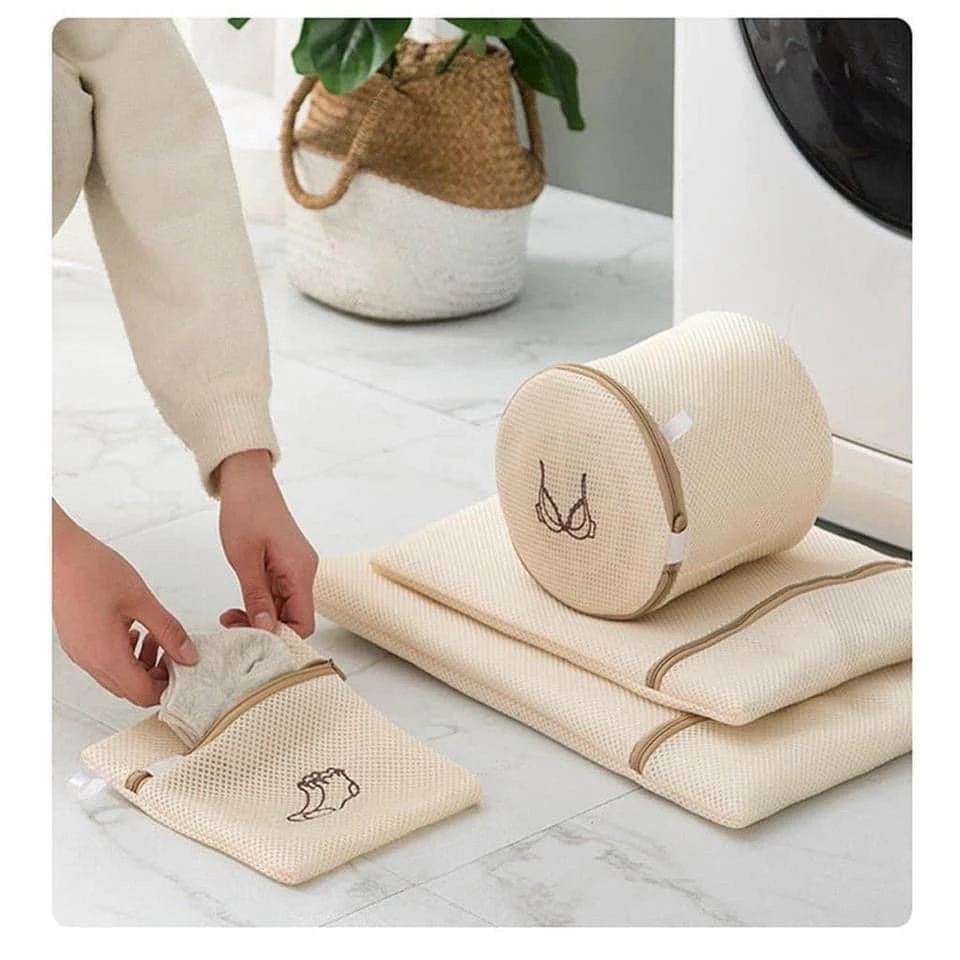 Túi lưới giặt quần áo đồ lót máy giặt có khóa 3 lớp hình thêu phân loại đồ giặt tiện lợi gia đình - 5
