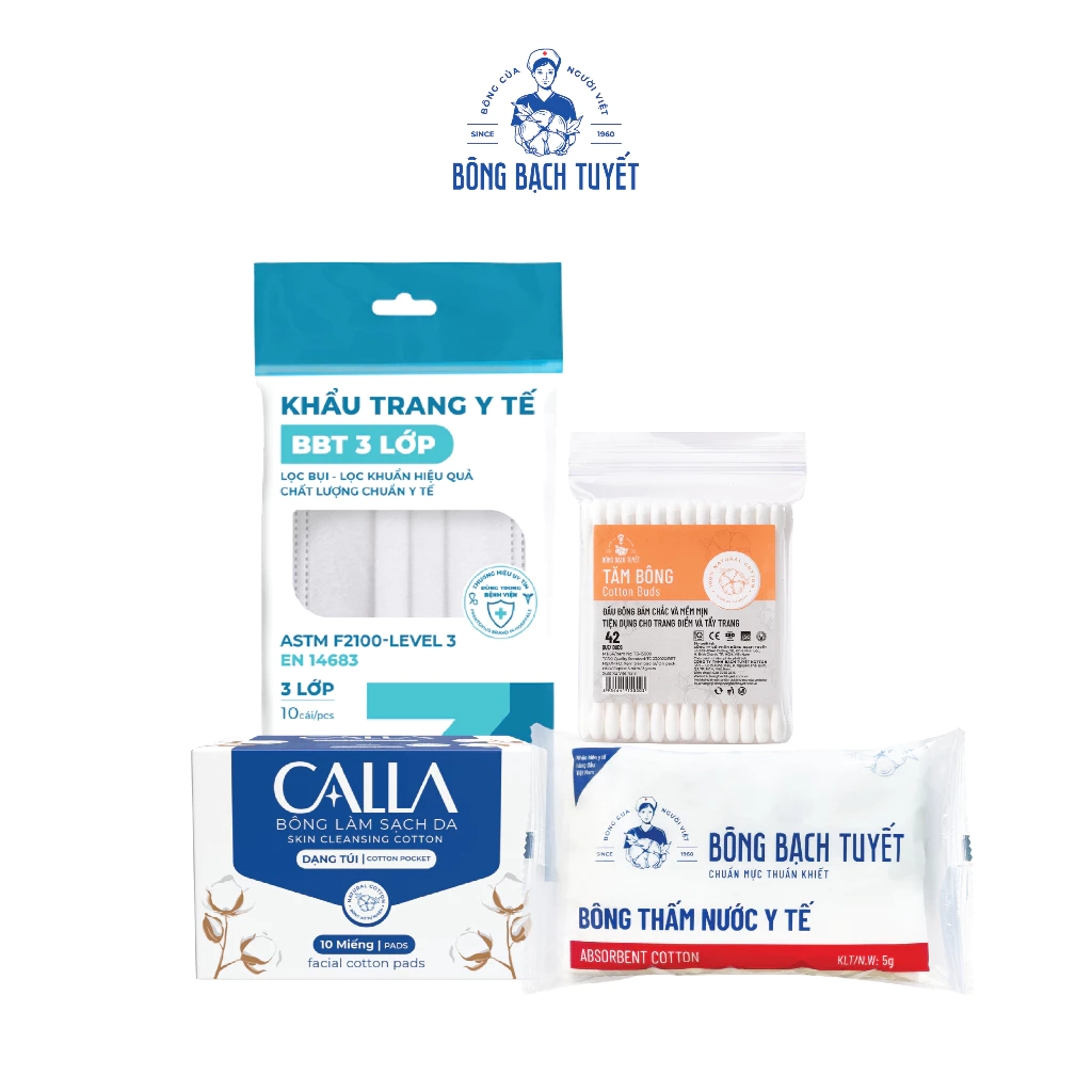 [HÀNG TẶNG KHÔNG BÁN] - COMBO 4 QUÀ: Bông y tế + tăm bông + bông xỏ ngón + khẩu trang 3 lớp trắng - 2