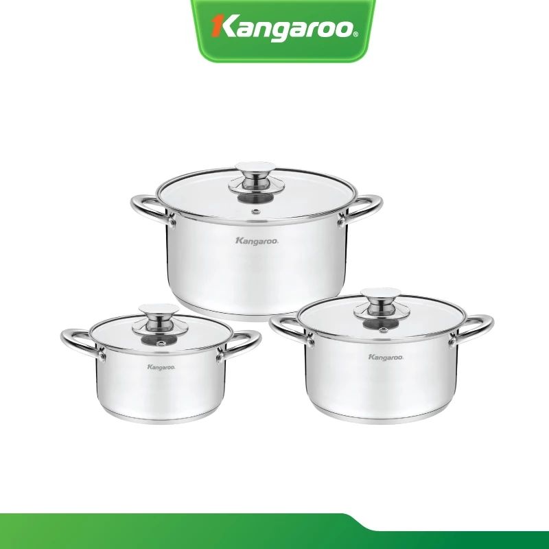 {Inox 201 dày 0.4mm} Bộ nồi đáy 5 lớp Kangaroo KGIP3B3E size 16-20-24cm - 2