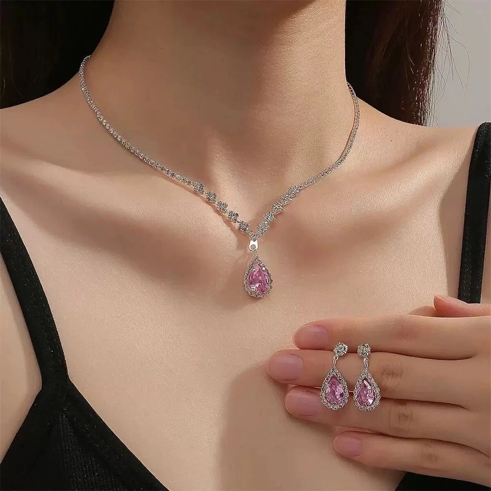 Bộ trang sức gồm bông tai và vòng cổ pha lê tinh tế - Phụ kiện hoàn hảo cho váy cưới - 5