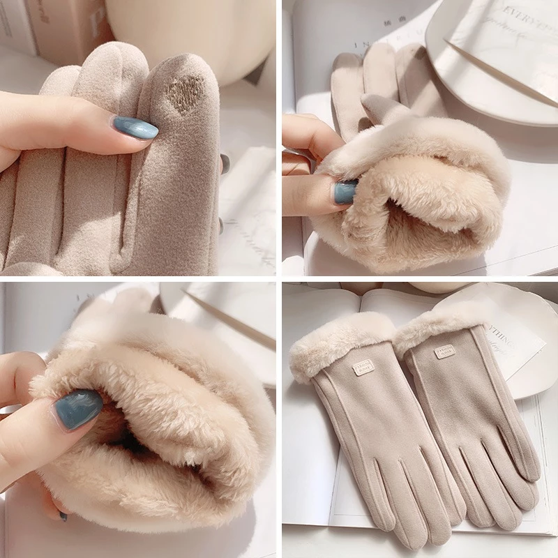 Găng tay lót nỉ giữ nhiệt màn hình cảm ứng da lộn - Găng tay nữ mùa đông nhiều màu (Tuyển ) - 2