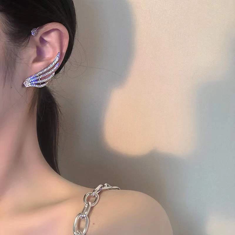 (Bóp chỉnh Khuyên kẹp vành tai (không xỏ lỗ) sang trọng bướm lông vũ đính hạt lấp lánh Tatitava - 4