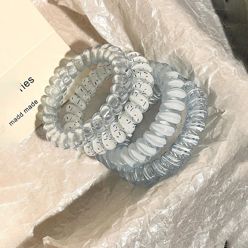 Bộ 4 dây buộc tóc dây điện thoại, dây cột tóc đơn giản nhiều màu lò xo, phụ kiện tóc thời trang cho nữ E1988 - 4
