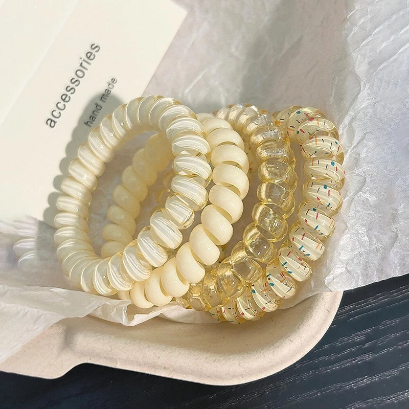 Bộ 4 dây buộc tóc dây điện thoại, dây cột tóc đơn giản nhiều màu lò xo, phụ kiện tóc thời trang cho nữ E1988 - 5