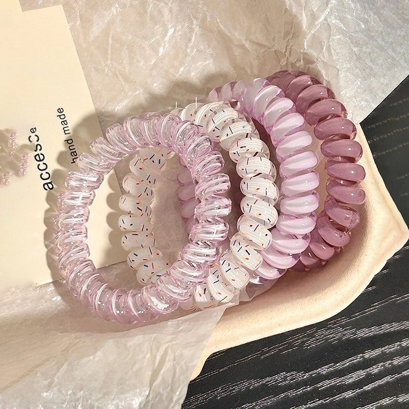 Bộ 4 dây buộc tóc dây điện thoại, dây cột tóc đơn giản nhiều màu lò xo, phụ kiện tóc thời trang cho nữ E1988 - 6