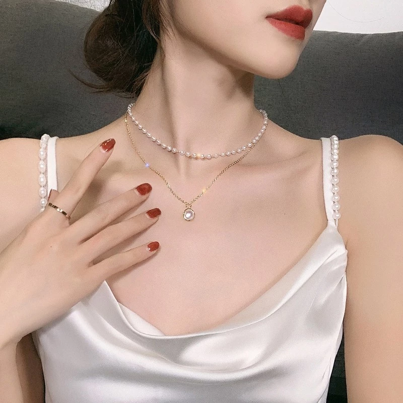 Dây chuyền Ngọc nhân tạo hai lớp cho nữ phụ kiện nữ cá tính