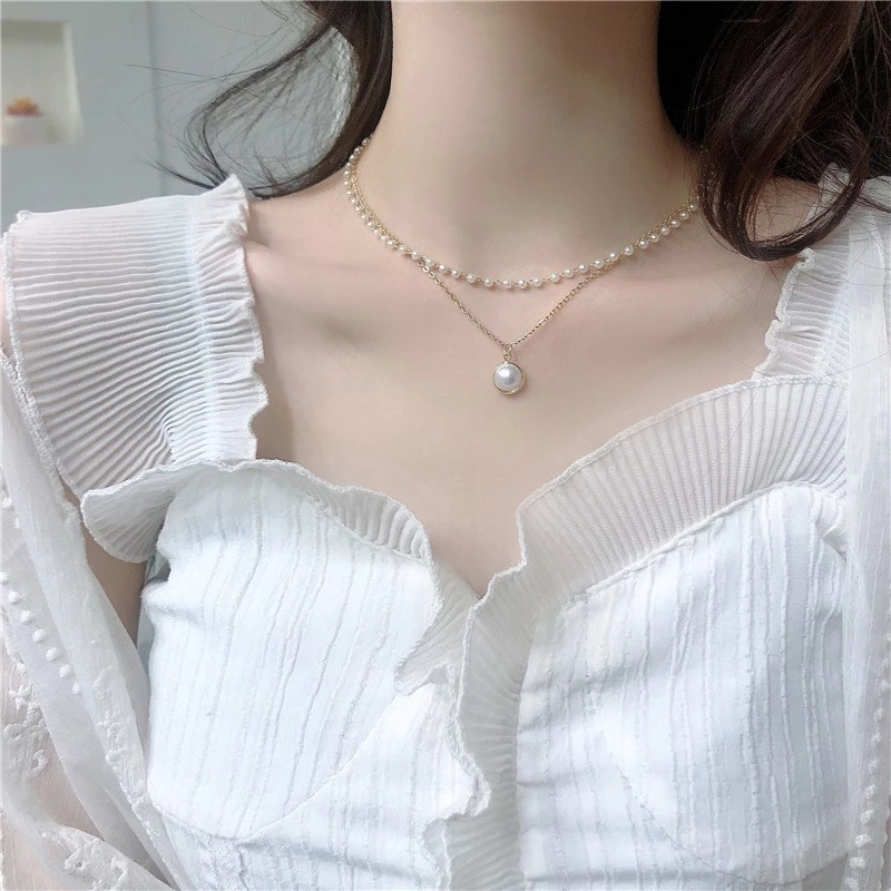 Dây chuyền Ngọc nhân tạo hai lớp cho nữ phụ kiện nữ cá tính - 2