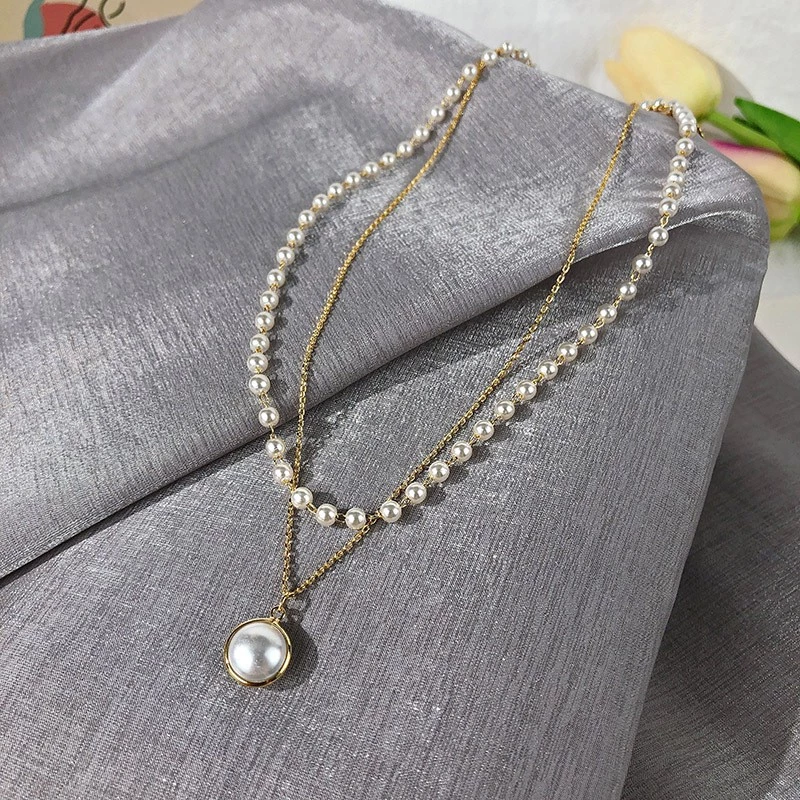 Dây chuyền Ngọc nhân tạo hai lớp cho nữ phụ kiện nữ cá tính - 3