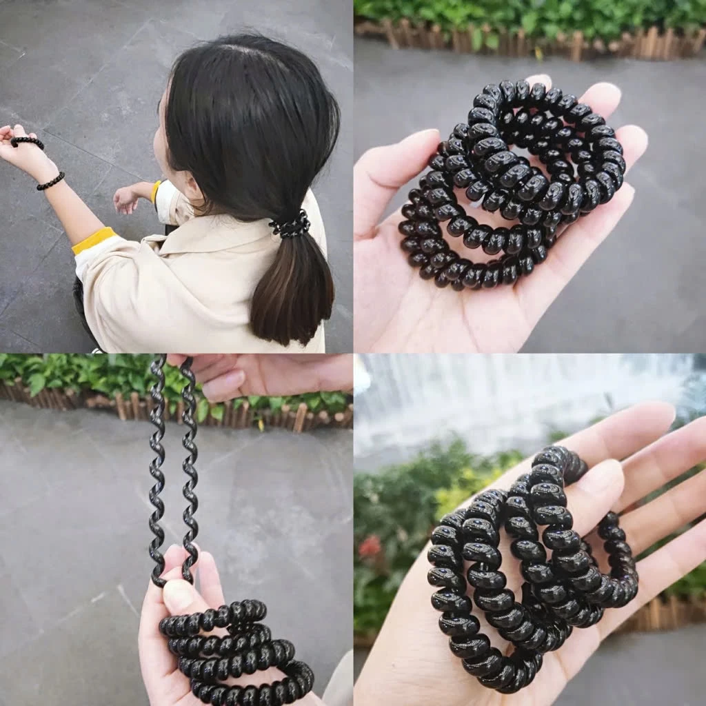 COMBO 10 Dây Cột Tóc Đen Lò Xo Co Giãn Có Thể Làm Vòng Tay Tiện Lợi Phụ Kiện Tóc Giá Rẻ Dễ Thương # - 4