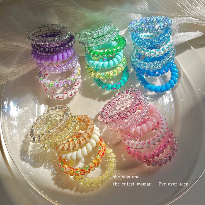 SET 6 Dây Chun Thun Buộc Tóc Vòng Đeo Tay Dạng Lò Xo HGVN Màu Thạch Pastel Mix Họa Tiết Phong Cách Vintage Dành Cho Nữ