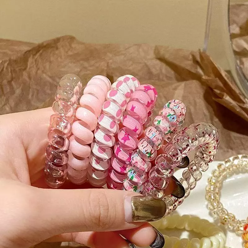 SET 6 Dây Chun Thun Buộc Tóc Vòng Đeo Tay Dạng Lò Xo HGVN Màu Thạch Pastel Mix Họa Tiết Phong Cách Vintage Dành Cho Nữ - 3