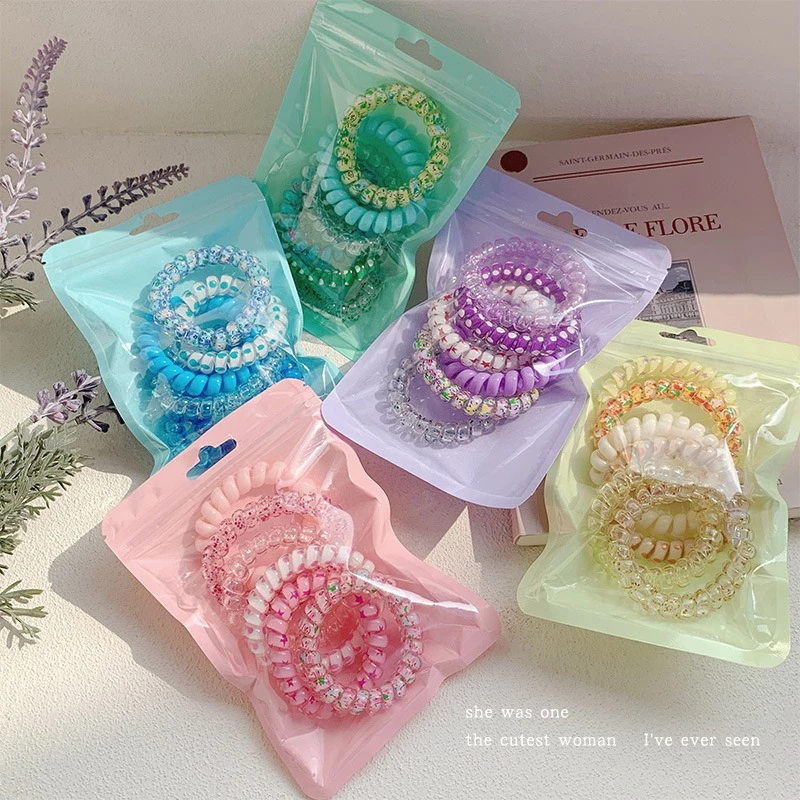 Set 6 chun cột tóc lò xò co giãn màu pastel siêu xinh, set lò xo cho nữ phong cách dễ thương Hàn Quốc
