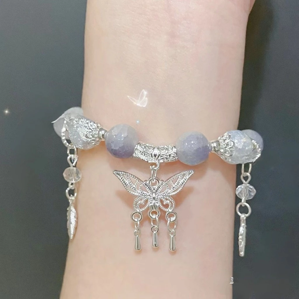 Ay (CN) Vòng Tay Nơ Trái Tim Bạc Hàn Quốc Cho Nữ Pha Lê Bướm Ngôi Sao Mặt Trăng Hạt Vòng Tay Phụ Kiện Trang Sức - 4